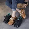 Kledingschoenen fujin 6 cm vrouwen enkel laarzen holle ademende veter mocassins natuurlijke echte lederen hakken platform wig sandalen