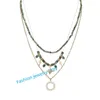 Collier plaqué or 18k à la mode Turquoise Moon étoile Sun Cross Pendante Perle Perle Chaîne multicouche Femmes glacières