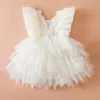 Bebek Doğum Günü Prenses Elbiseler Kızlar İçin Yaz Kids Dantel Elbise Düğün Partisi Balyosu Çiçek Beyaz 240322