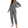 Ropa casera para mujeres pijamas set pijama manga larga ropa de dormir ropa de dormir suave damas traje de ropa de casa con bolsillos