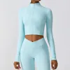 Womens High Elastic Crop Top Spandex Long Sleeve Yoga Shirts Sportswear Yoga Jacket Workout Gym Clothing Sports Clothes Suit 240319