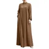 Ethnische Kleidung Muslimische Kleidung Frauen Langarm Eid lässig einfarbige Abaya Caftan Kaftan Kleider Ramadan Abayas Vestido Reißverschluss Robe