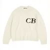 Cole Buxton Dark Green Navy Blue CB Letter Knitted Jacquard Crew Neck Loose Knit Mens Womens Cole Buxton Sweater 240326