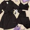Robe de mariage noir sexy set en satin vêtements de sommeil décontracté lingerie lingerie de nuit doux robes de vêtements à la maison pyjamas 240402
