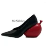 Dress Shoes Niche Design Black Pointed Toe Women Pumps Fashion Retro Style Red Balloon Strange High Heels Slip-On