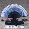 Decorative Figurines Women's Exquisite Gift Box Folding Fan For Friends Wedding Home Daily Use Manual Silk Bamboo Cool Summer
