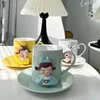 Cups Saucers Japanese Cute Funny Cartoon Girl Ceramic Coffee Cup Plate Holiday Gift Childlike Princess Style Afternoon Tea And