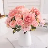 Dekorativa blommor Retro Silk Rose Artificial Bride Bouquet Hydrangea Peony Vintage Holding Fake Plants Home Wedding Accessories Decoration