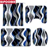 Shower Curtains Blue Geometric Wavy Curtain Sets Black And Gray Striped Toilet Lid Cover Bath Mat Non-Slip Rugs Modern Bathroom Decor