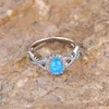 Wedding Rings Small Oval Stone Blue Opal Ring White Zircon Hollow Infinity Engagement For Women Trendy Silver Color Band Jewelry