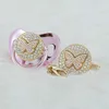 MIYOCAR luxurious bling 3D Butterfly pacifier and pacifier clip BPA free Born gift Pography no for daily use 240401