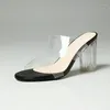 Тапочки, продающие высокие каблуки женские сандалии ПВХ материал кристалл прозрачные сексуальные летние туфли Большой размер 34-48