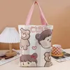 Shoppingväskor kawaii tecknad canvas väska kvinnlig students koreanska litterära handväska mode söta axel kvinnor tote shopper