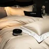 寝具セットエジプトの綿の固体柔らかい掛け布団カバーセットフラット/フィットベッドシート付き枕カバー豪華な刺繍エル
