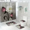 Shower Curtains White Rose Pink Butterfly Bathroom Curtain Pedestal Non-slip Carpet Flannel Toilet Cover Bath Mat Rug Home Decor