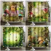 Cortinas de chuveiro Fantasy Florest cenário de borboleta cogumelo casas de árvore planta planta infantil decoração de banheiro de cortina de cortina com ganchos