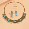 Ketting oorbellen set turquoise steen dik voor vrouwen vintage gesimuleerde parelcoratie sieraden