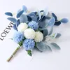 Dekorativa blommor Vit Fake Blue Bouquet Hydrangea Artificial Chrysanthemum Silk For Decoration Flower