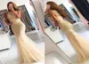 2017 Luxury Mermaid Robes de bal jaune clair en décolleté carrée perle sans manches de célébrité formelle de célébrités personnalisées en tulle P8807023