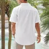 Camisas casuais masculinas Men Button-Down camisa elegante gola de lapela para baixo para o Summer Office Beach Use Cor Solid Logo Fit Short curto