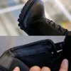 Отсуть ботинки для ботинок для женщин круглый кожаный каблук с твердым высоким носком