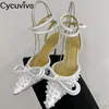 Chaussures habillées Slingback Gladiator Sandales Femme Pointy Toe Bow Decoration High Heels Designer Summer Sexy Wedding Party