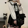 Słodka koronkowa patchwork z długimi rękawami bluzka Kobiety Japońskie Y2K HARAJUKU CAMISAS JK BOW BOWRUFLE SHIRT 2024 KAWAII BLUSA FEMME 240327