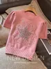 Sweater Womens Street Fashion Pullover Round Neck Short Sleeves With Diamond Chic Embroidery Star Pink Knitted T Shirt 240321