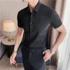 Casual shirts voor heren zomer elastische ijs zijden zijden korte mouw mannen hoge kwaliteit kleding eenvoudige luxe slanke fit zakelijke formele slijtage blouse