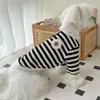 Dog Apparel Striped Autumn/Winter Cardigan Pet Cat Clothes Cute Flower Blossom With Traction Ring Sweater Puppy Dogs