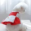Dog Apparel Pet Summer Dress Pretty Breathable Puffy Sleeve Cat French Style Red Supplies