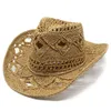 Wide Brim Hats Cowboy Hat Women Men Summer Western Shapeable Straw Hollowed Out Sun Plays Headband