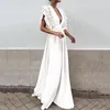 2023 Womens Chic and Elegant VNeck Long Party Dress Ladies Fashion Sexy White Black Ruffles Maxi Evening Dresses 240327