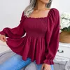 Women's Blouses Women Chiffon Blouse 2024 Long Sleeve Casual Ruffles Peplum Top White Red Green Blue Black