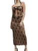 Tweedelige jurk sexy maxi rok sets vrouwen 2 outfits spaghetti riem riem bloemenprint mesh tanktops lage taille lange set