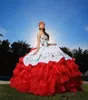 2018 Mexican Robes de quinceanera rouge et blanc à lacets à lacets de bal de promotion Sweet 16 robes 6733056