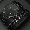 Zegarek 2pcs/set męski biznes mody swobodny trzy oczy Roman cyfrowy kalendarz stalowy zespół kwarcowy Zegarek luksusowy zestaw bransoletki stopowej