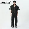 Men's Tracksuits NOYMEI Contrast Color Two Pieces Set Korean Style Casual Zipper Patchwork Short Sleeve Coat Straight Wide Leg Pants WA4188