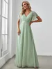 Elegant Evening dresses Long A LINE Short Sleeve V-Neck Chiffon Floor-Length Gown 2024 ever pretty of Simple Prom Women Dress 240323