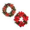 Decorative Flowers 40cm Artificial Christmas Red Flower Wreath For Front Door Window Wall Decorations Garland 2024 Ornament