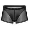 Onderbroek Sexy Sheer Mesh Underwear Men's Thin Boxer Shorts Transparante boksers Lage taille uitpuilende zak stammen Patchwork Lingerie Solid