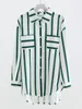 Women's Blouses Streamgirl Green Striped Shirt For Women Oversize Long Sleeve Black Stripe Elegant Shirts Loose Top 2024