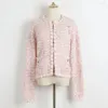 Kvinnors stickor 2024 Spring/Summer Sweet Hooked Flower Sticked Cardigan Women Pink Romantic Elegant Long Sleeve Sweater