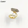 Clusterringen wt-mpr065 prachtige energie kristal helkimon sparkle diamant kwarts stenen ring met parel voor vrouwen gelukkig uniek ontwerp