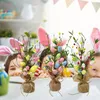 Decorative Flowers Easter Egg Linen Tree Colorful Eggs Ornaments Spring Party Tabletop Decorations Green Plants