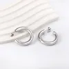 Hoop Earrings Round Circle Geometric Clip Fashion Trending Stainless Steel Y2K Style Piercing Stud Aretes De Mujer 2024