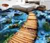 Wallpapers Wooden Board Bridge Path Stone River 3D Floor PVC Sticker Printing Waterproof Wallpaper Mural Decorations