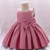 Big Bow Flower Born Bash Girl Baptism Dress per bambini per bambini 1 ° anno Birthdate Farembre Christining Chil