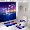 Duschgardiner 3D Ocean Dolphin Curtain för badrumsdekoration Kväll Sea Toalettlocket täcker icke-halkmattbad med krokar