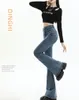 디자이너 레트로 블루 탄성 청바지 여성 하이 허리 쇼 플레어 바지 데님 넓은 다리 슬림 한 매일 의상 의류